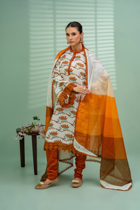 Jahan Ara - Ochre (3pcs-Unstitched)