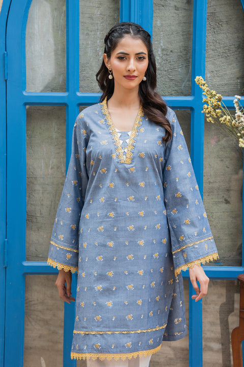 Jahan Ara - Cyan Blue (1pcs Stitched-Kurti)