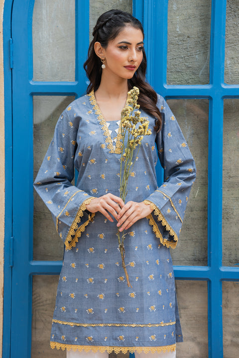 Jahan Ara - Cyan Blue (1pcs Stitched-Kurti)